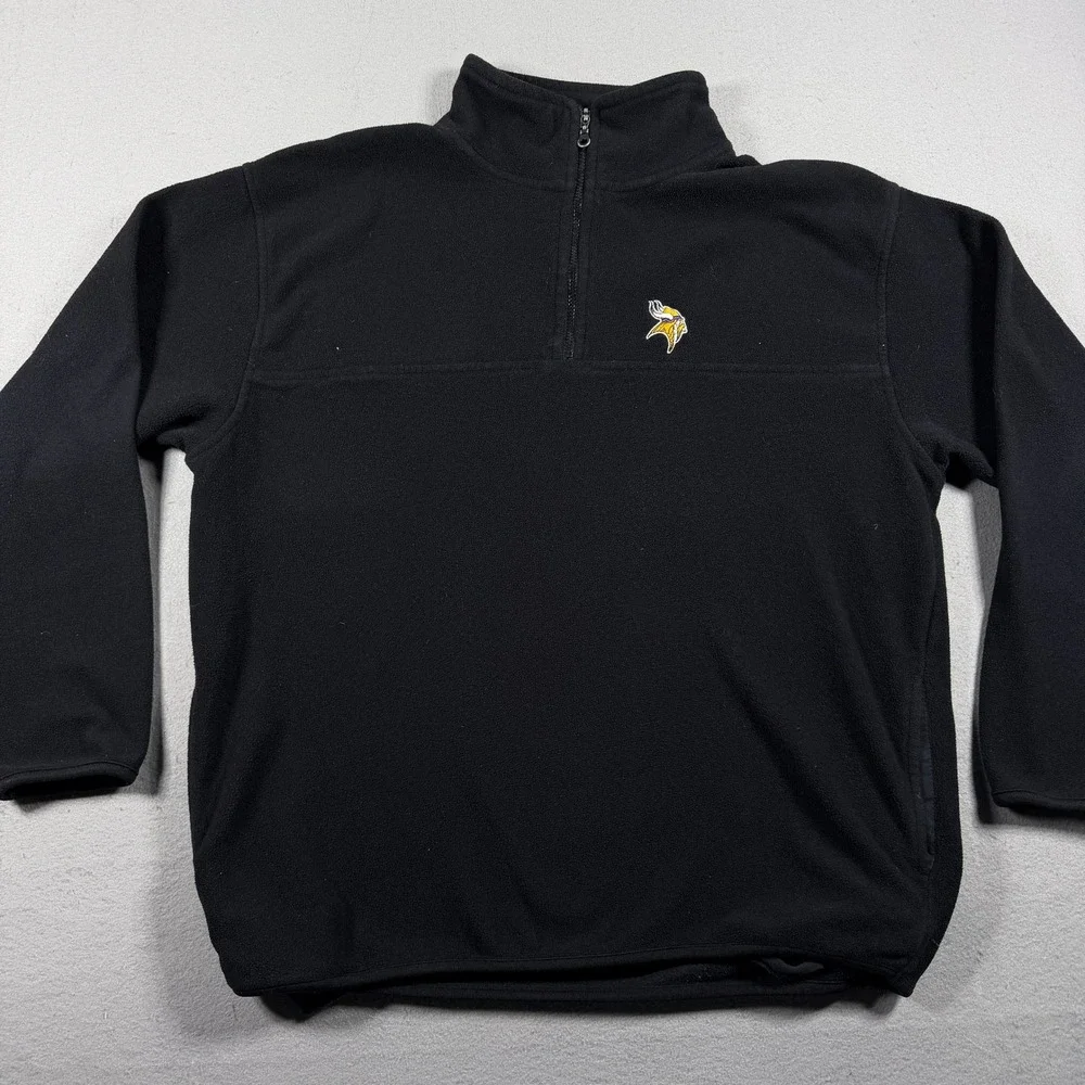 VTG Minnesota Vikings Lee Sport Pullover Men Large Quarter Zip Black Fleece